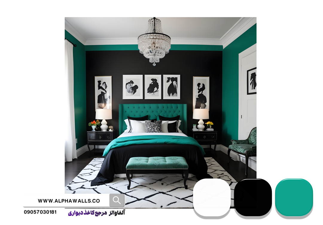 اتاق خواب رنگ سبز ایرانی و مشکی و سفید