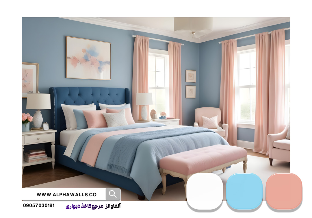 اتاق خواب رنگ پاستلی (صورتی ، آبی ، سفید)