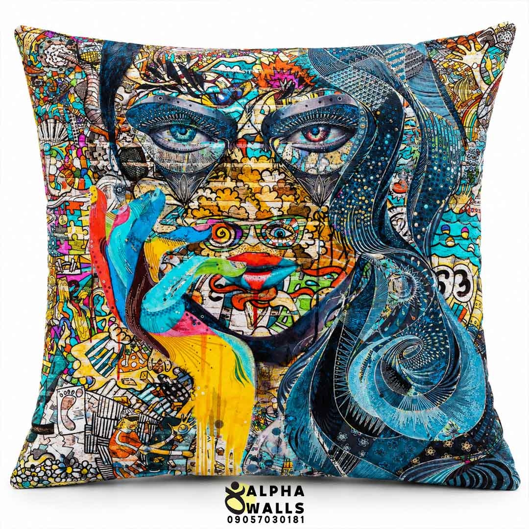 روکش کوسن مخمل طرح چهره گرافیتی | Graffiti Portrait