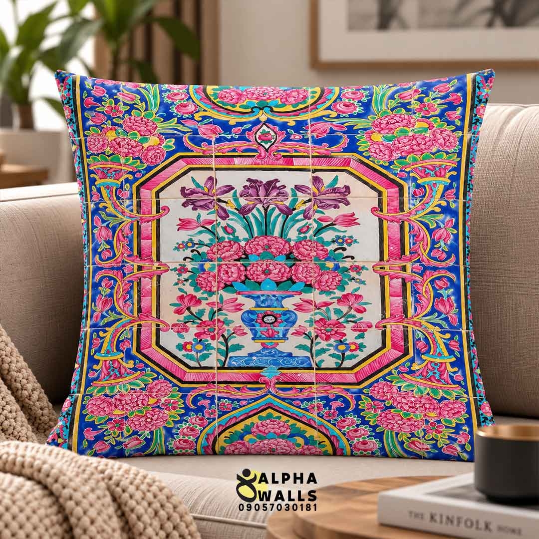  روکش کوسن مخمل طرح گل و گلدان ایرانی | Persian Floral Vase 