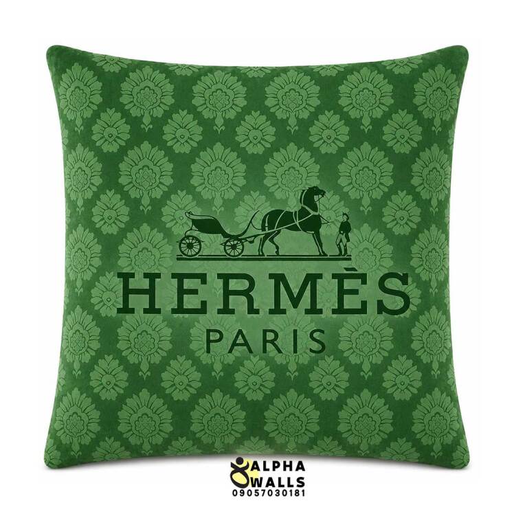 روکش کوسن مخمل سبز طرح مینیمال هرمس مدل Hermes Monogram Green