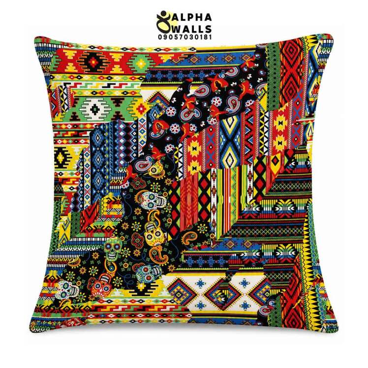 روکش کوسن مخمل طرح پچ‌ورک گلیم رنگارنگ | Colorful Kilim Patchwork