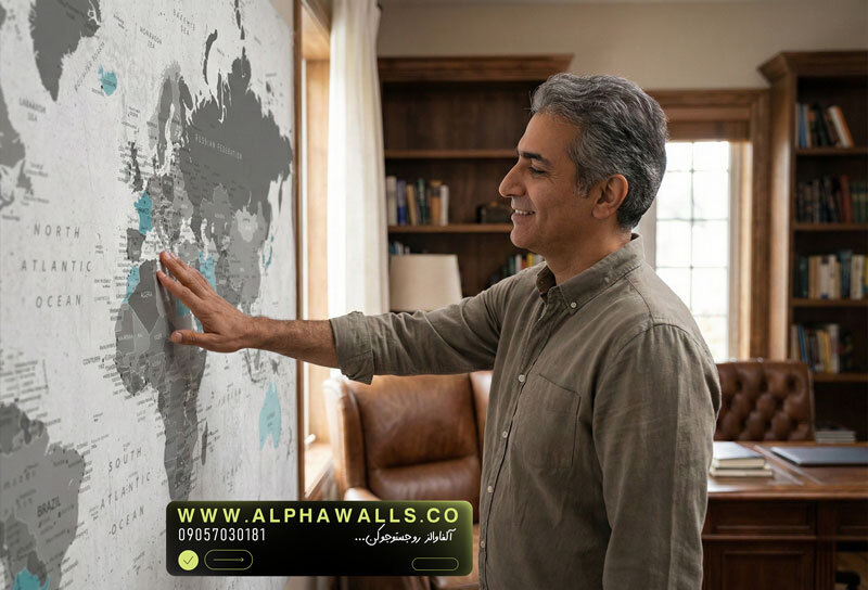 پوستر دیواری نقشه جهان مینیمال طوسی