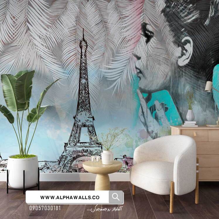 پوستر دیواری سالن زیبایی طرح چهره زن و برج ایفل Paris Beauty