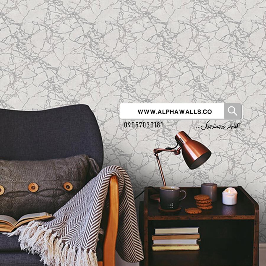  کاغذ دیواری سفید رگه شاین دار نقره ای کد 2580 