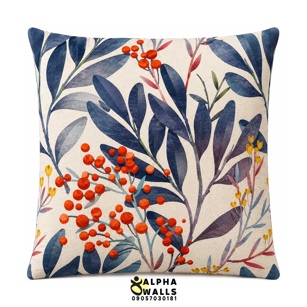روکش کوسن مخمل طرح برگ و توت قرمز مدل Autumn Berries