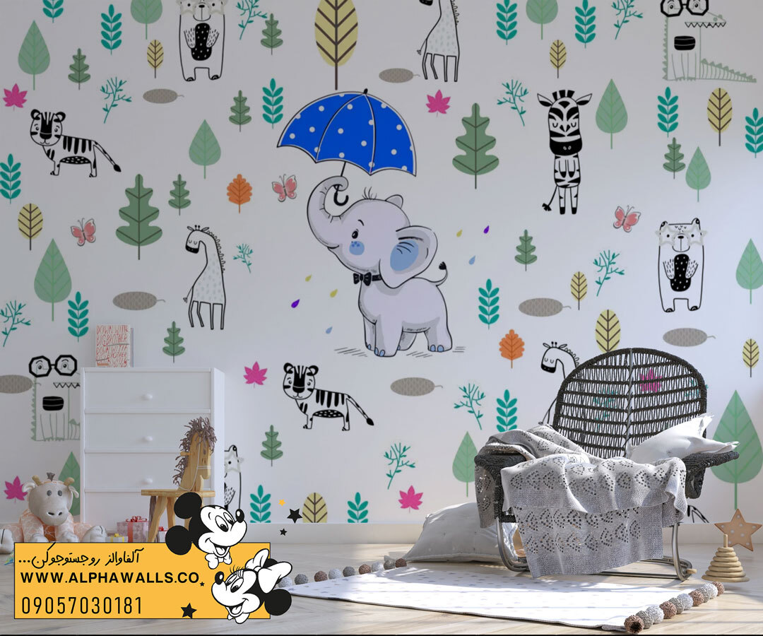  پوستر دیواری کودکانه طرح فیل بامزه و حیوانات جنگلی 
