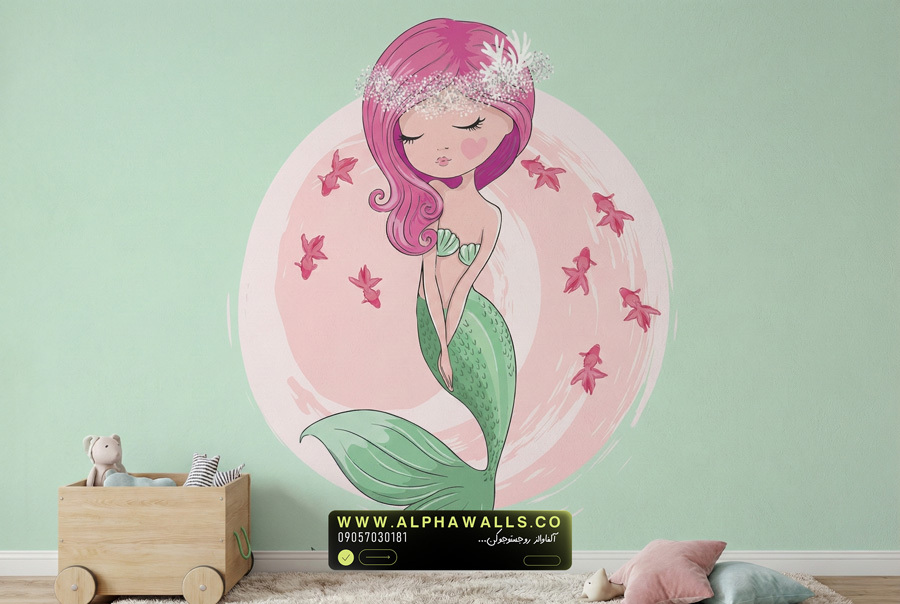 پوستر دیواری کودکانه طرح پری دریایی سبز