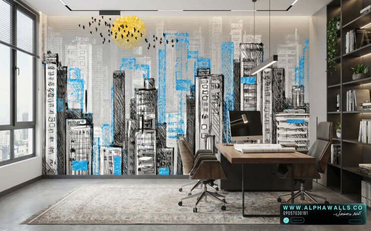 پوستر دیواری طرح شهر اسکچ هنری با سبک مدرن–خلاقانه