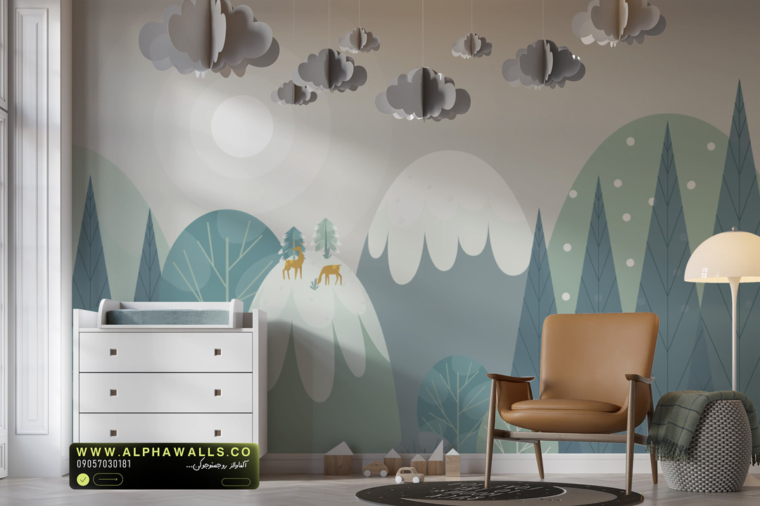  پوستر دیواری کودک طرح جنگل و کوهستان آرام 