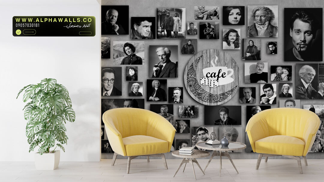  پوستر دیواری کافه طرح گالری پرتره مشاهیر با سبک هنری مونوکروم 