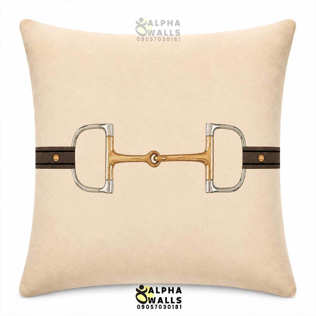  کاور کوسن مخمل کرم طرح دهنه اسب Golden Horse Bit Cream | روکش کوسن مبل لوکس 