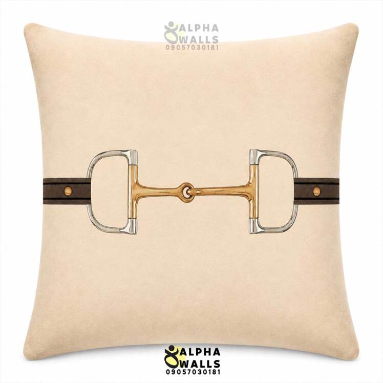 کاور کوسن مخمل کرم طرح دهنه اسب Golden Horse Bit Cream | روکش کوسن مبل لوکس