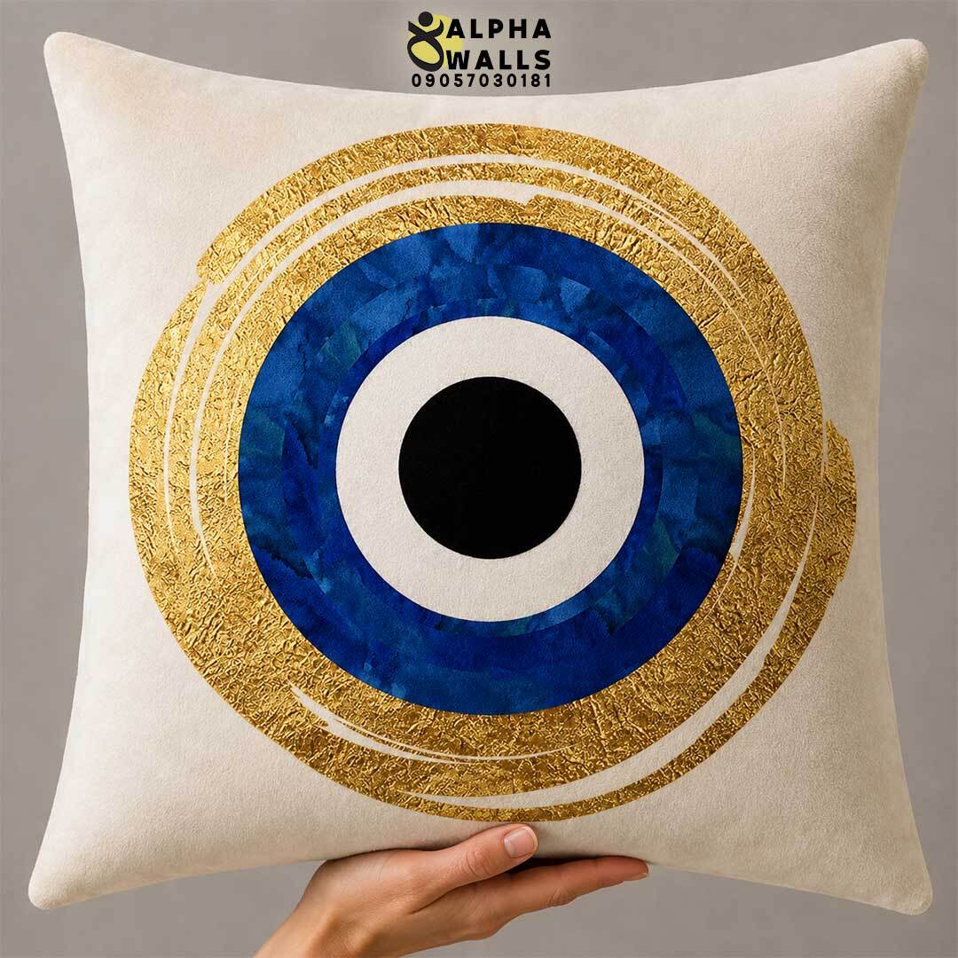 روکش کوسن مخمل طرح چشم نظر آبی طلایی مدل Golden Evil Eye