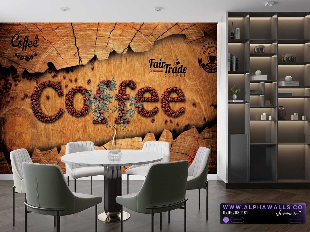  قهوه با دانه‌های واقعی روی بافت چوب 