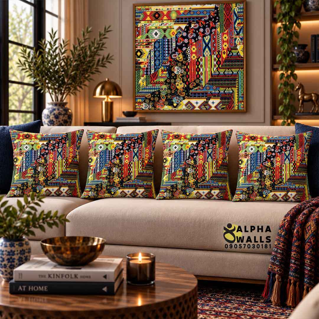  روکش کوسن مخمل طرح پچ‌ورک گلیم رنگارنگ | Colorful Kilim Patchwork 