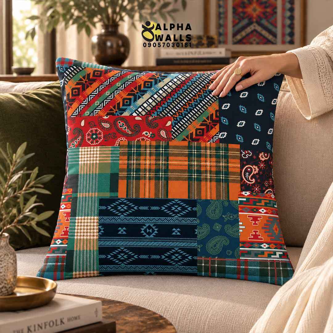  روکش کوسن مخمل طرح پچ‌ورک گلیم و چهارخانه | Kilim Patchwork 