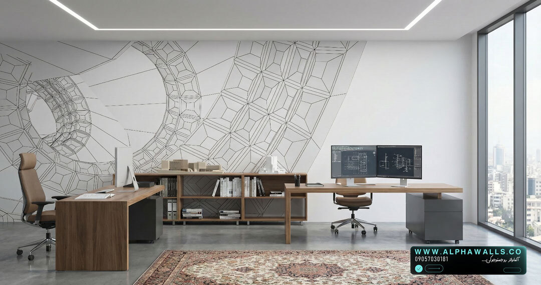  پوستر دیواری دفاتر مهندسی با طرح خطوط هندسی و نقشه سازه‌ای مدرن 