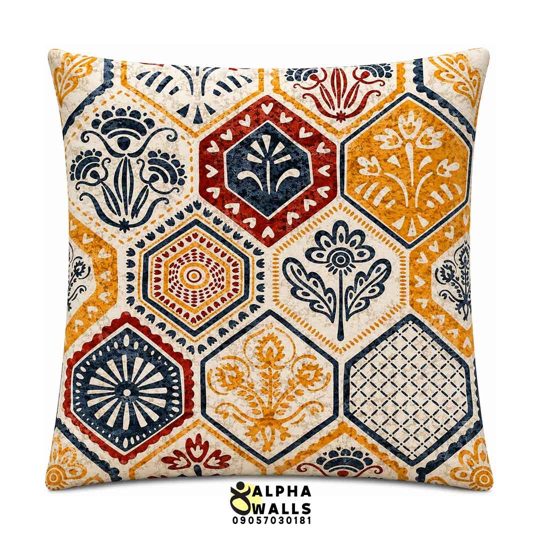 روکش کوسن مخمل طرح کاشی سنتی هندسی مدل Persian Mosaic