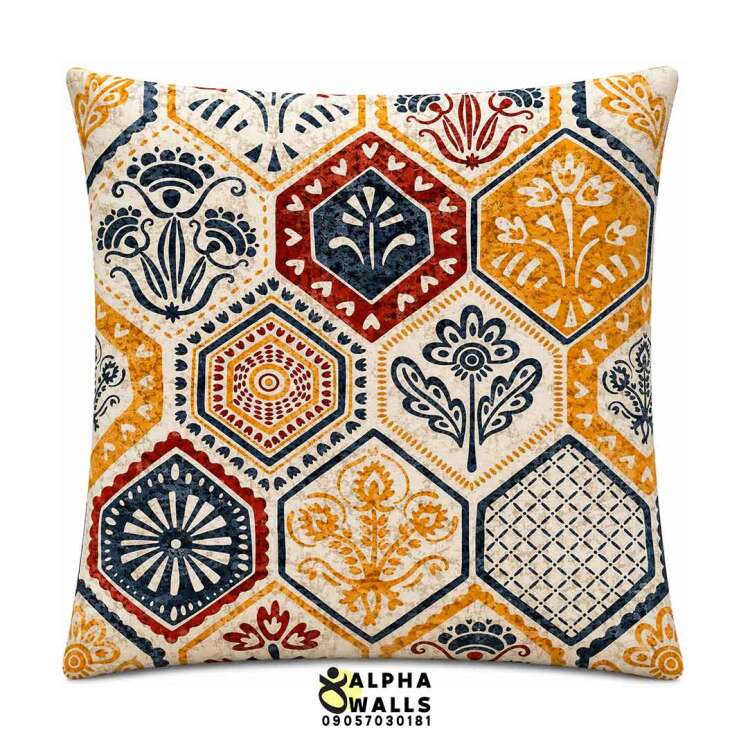 روکش کوسن مخمل طرح کاشی سنتی هندسی مدل Persian Mosaic