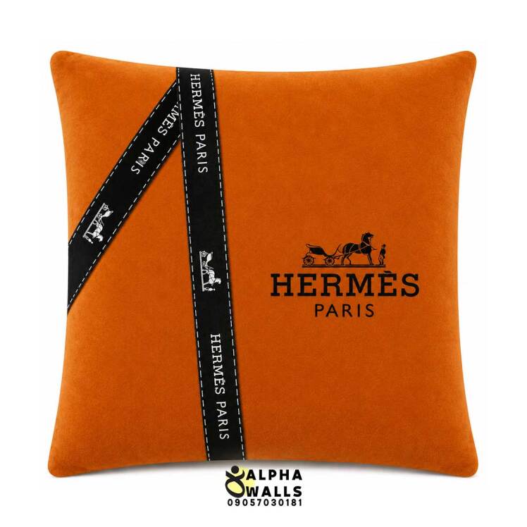 روکش کوسن مخمل نارنجی طرح مینیمال هرمس مدل Hermes Ribbon Orange