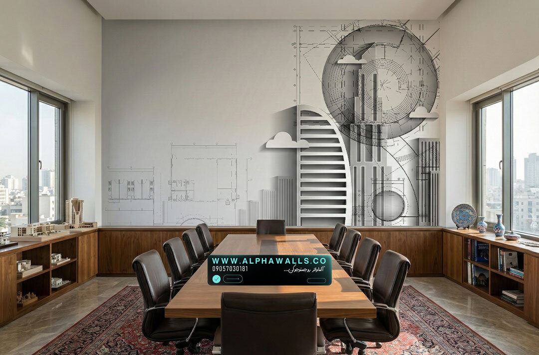  پوستر دیواری دفاتر مهندسی با طرح نقشه و فرم‌های معماری مدرن 