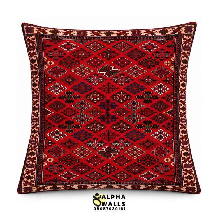 روکش کوسن مخمل طرح فرش قرمز سنتی | Red Persian Rug