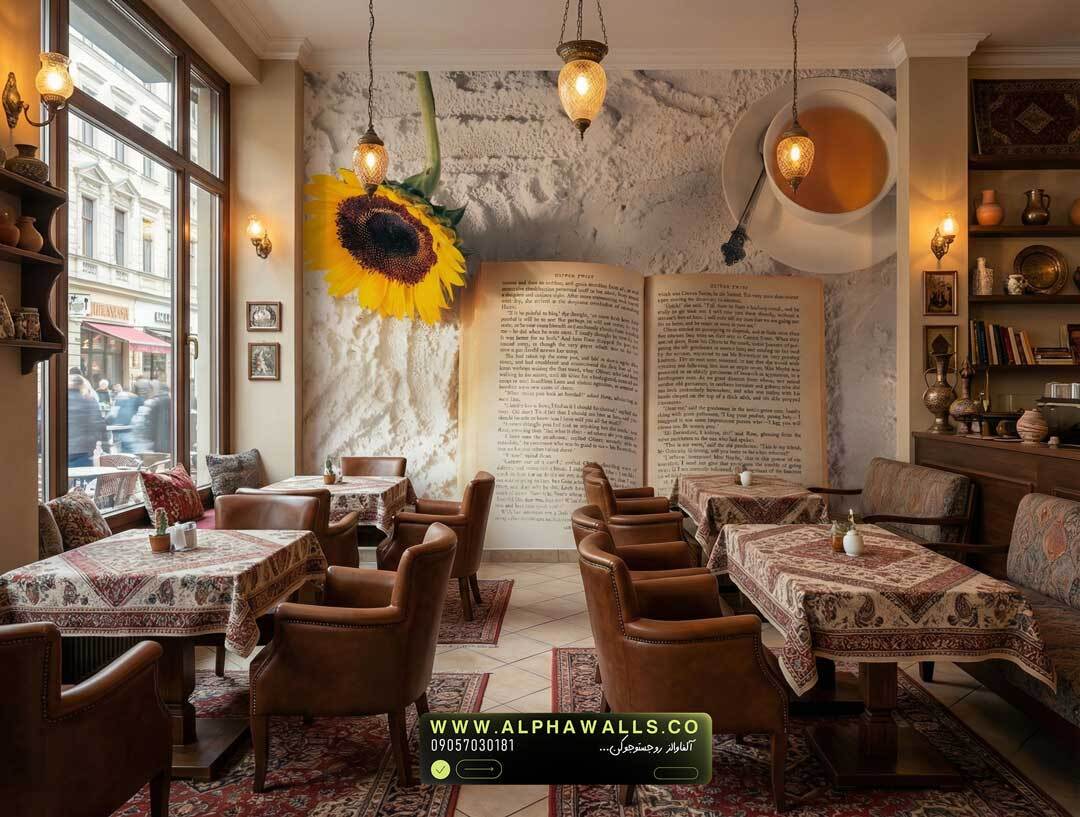  پوستر دیواری هنری طرح کتاب و گل آفتابگردان 