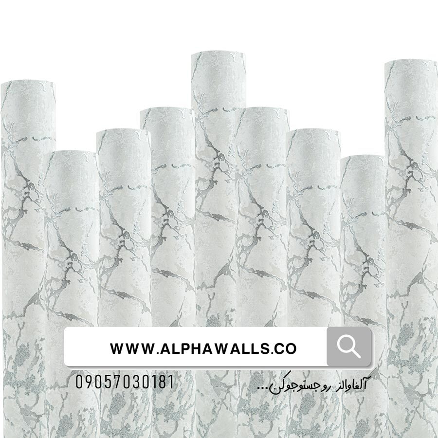  کاغد دیواری سفید رگه دار نقره ای 