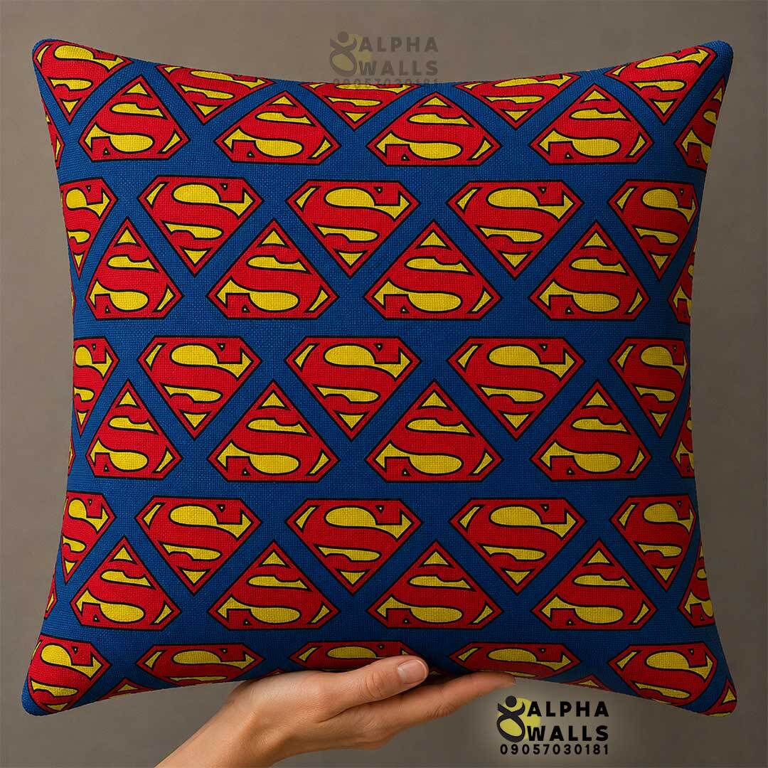  روکش کوسن مخمل طرح لوگو سوپرمن قرمز آبی مدل Superman Hero 