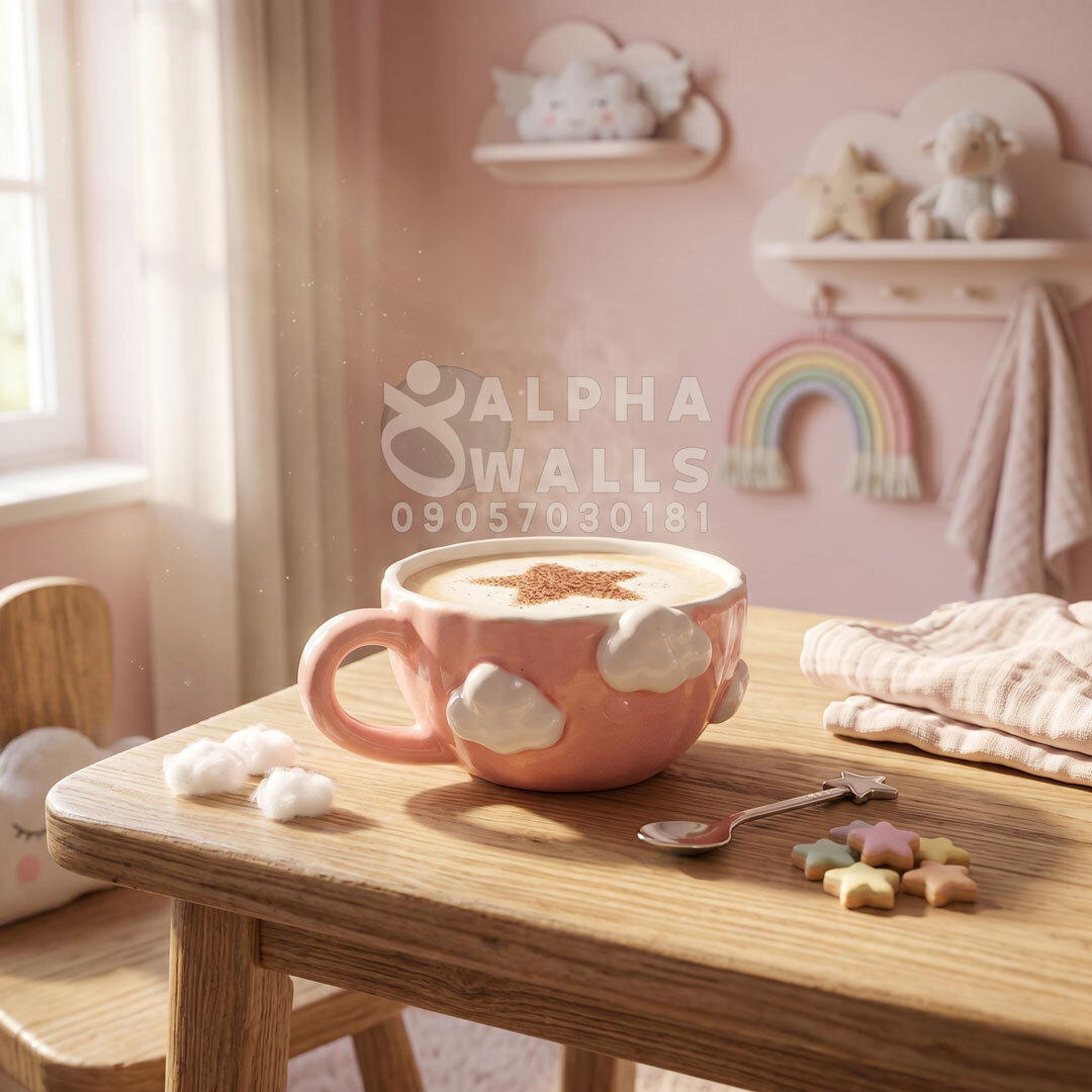  ماگ و فنجان لته خوری مدل Pink and white cloud 