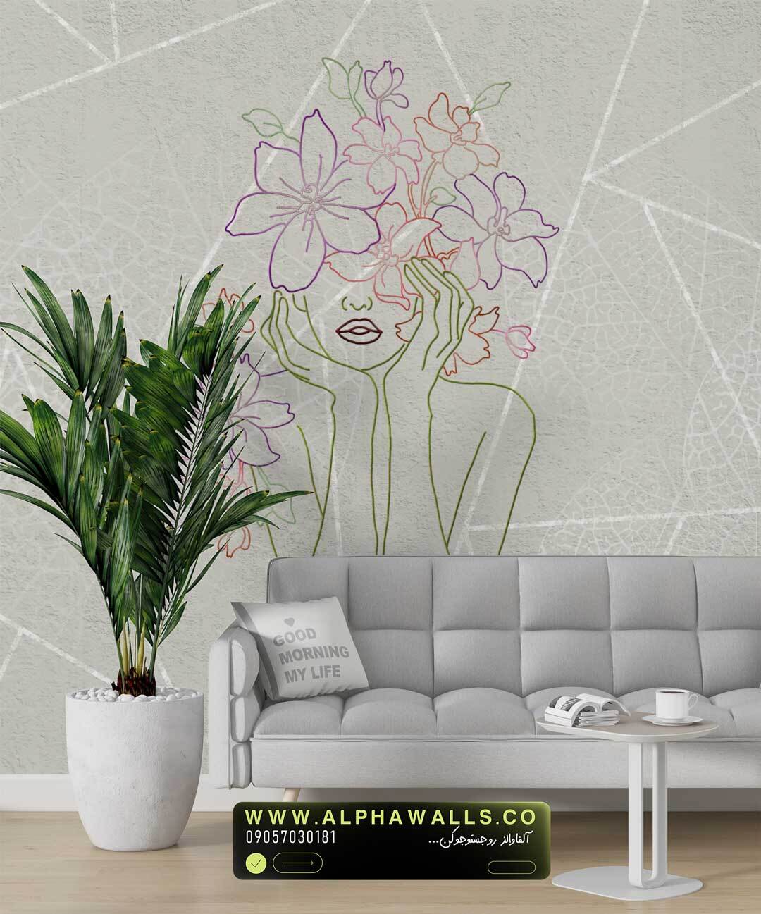  پوستر دیواری سالن زیبایی گل‌های خطی مدرن Line Floral Beauty 