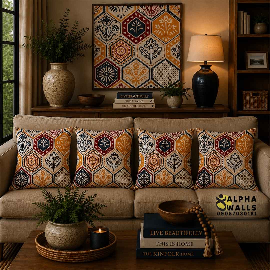 روکش کوسن مخمل طرح کاشی سنتی هندسی مدل Persian Mosaic