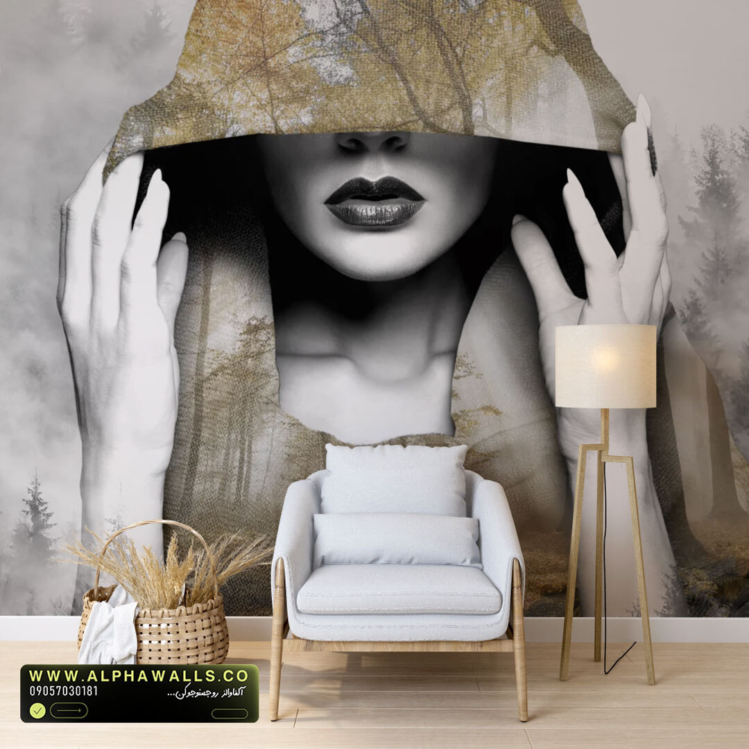 پوستر دیواری سالن زیبایی طرح چهره زن با هود طلایی Golden Mist