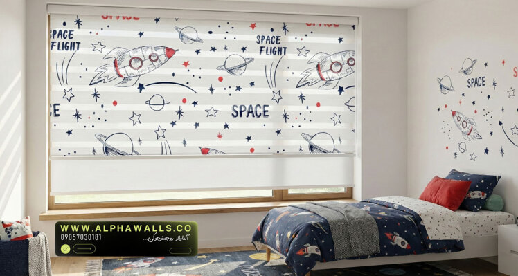 پرده زبرا کودک طرح موشک و فضا