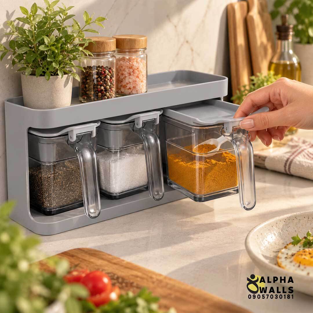  ست جا ادویه ۳ عددی استند دار مدل اسپایس باکس | SpiceBox 3-Piece Spice Jar Set 