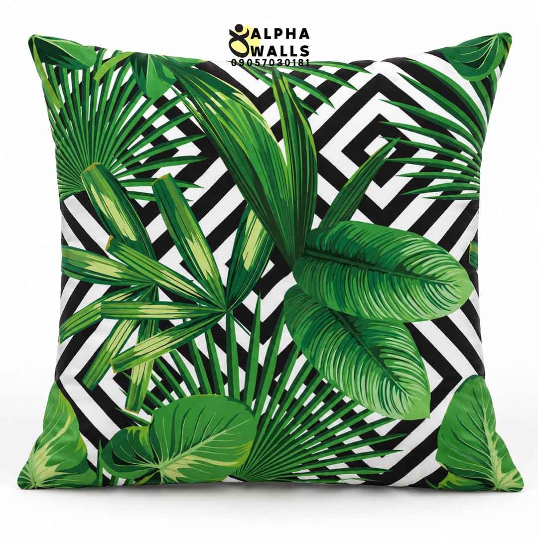  روکش کوسن مخمل طرح برگ استوایی و هندسی | Tropical Geometric 