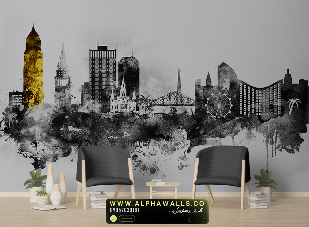  پوستر دیواری طرح اسکای‌لاین شهری با سبک هنری مدرن و مونوکروم 