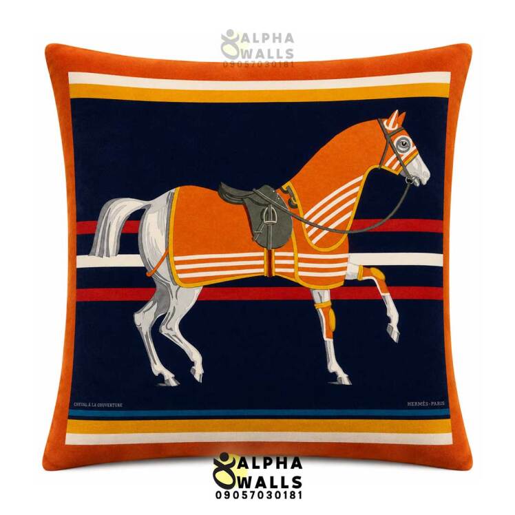 روکش کوسن مخمل طرح اسب هرمس مدل Hermes Equestrian