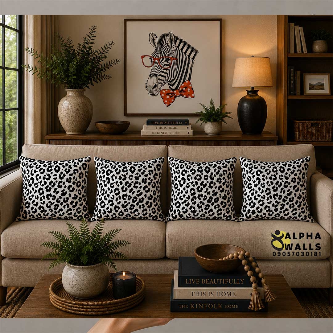روکش کوسن مخمل طرح پلنگی سیاه و سفید مدل Mono Leopard