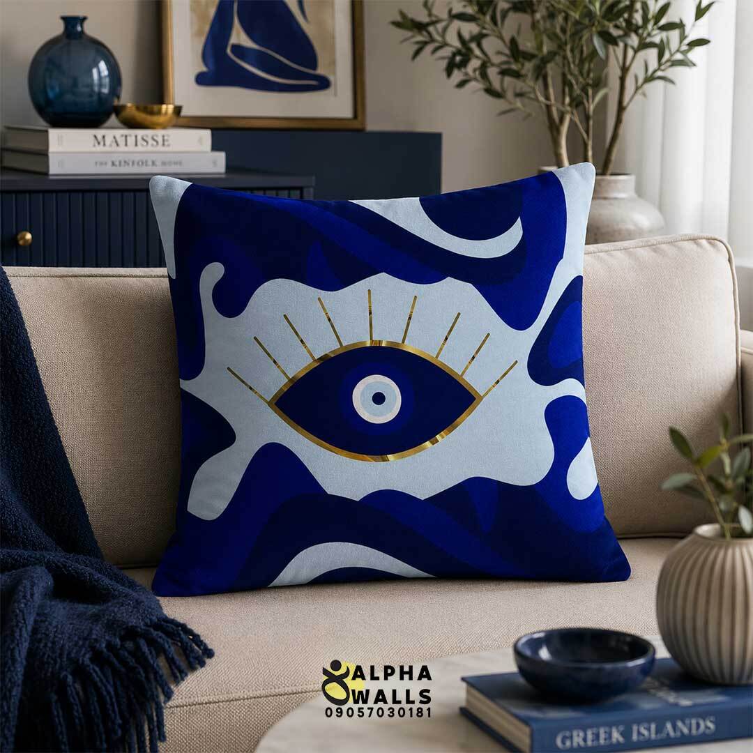 روکش کوسن مخمل طرح چشم نظر آبی مدل Mystic Eye
