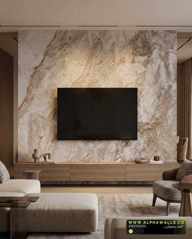 پوستر دیواری طرح سنگ طبیعی روشن با بافت خاکی آرام – مناسب دیوار شاخص مینیمال