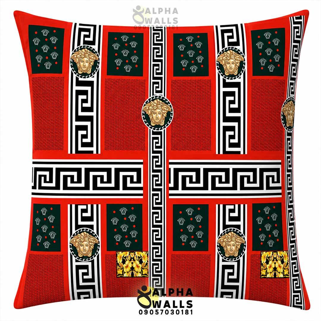 روکش کوسن مخمل طرح مدوسا و هندسی قرمز مدل Red Medusa