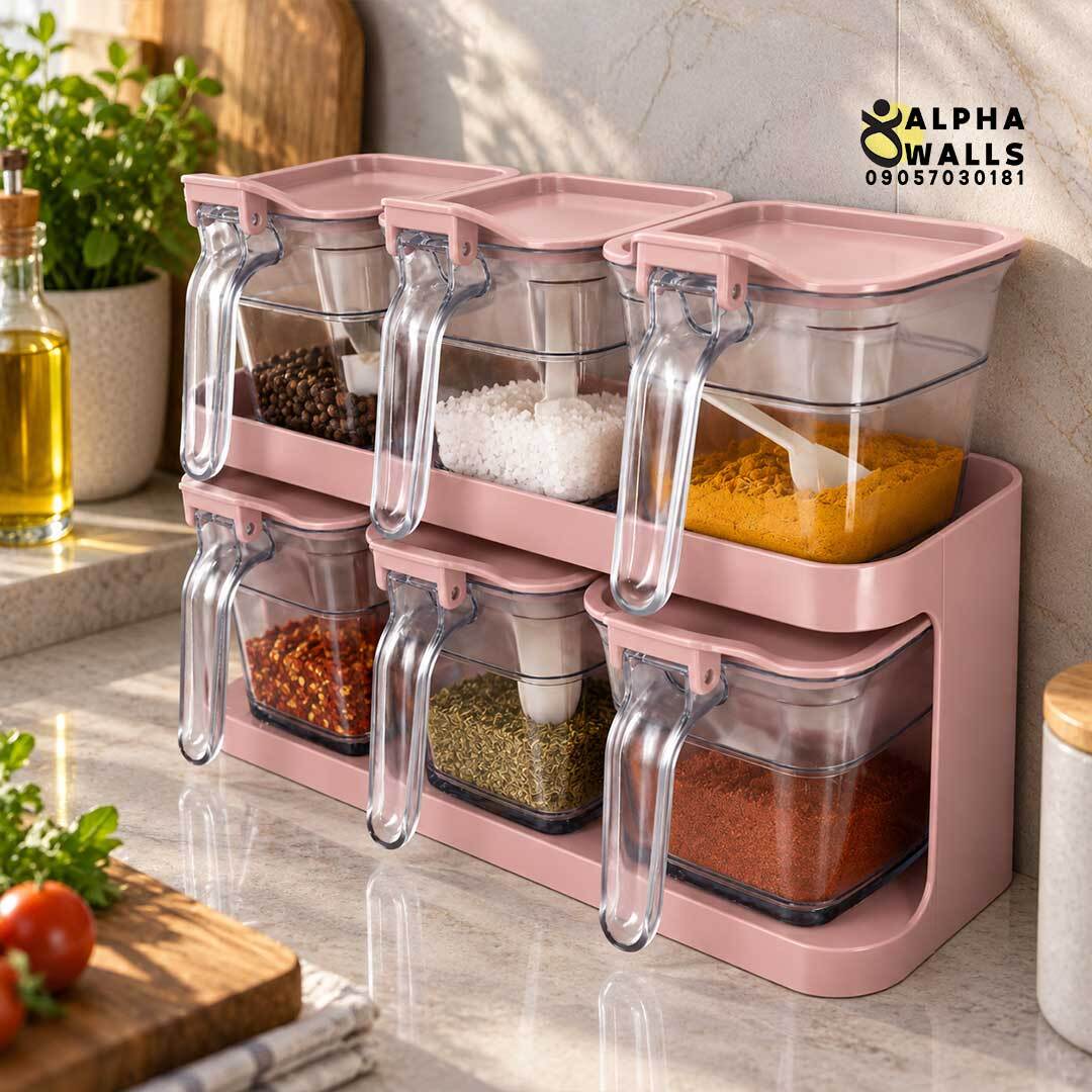 ست جا ادویه ۶ عددی استنددار همراه قاشق مدل اسپایس باکس | SpiceBox 6-Piece Spice Jar Set