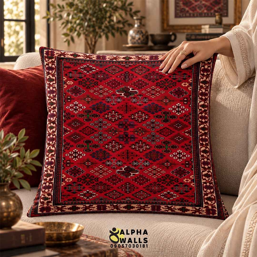  روکش کوسن مخمل طرح فرش قرمز سنتی | Red Persian Rug 