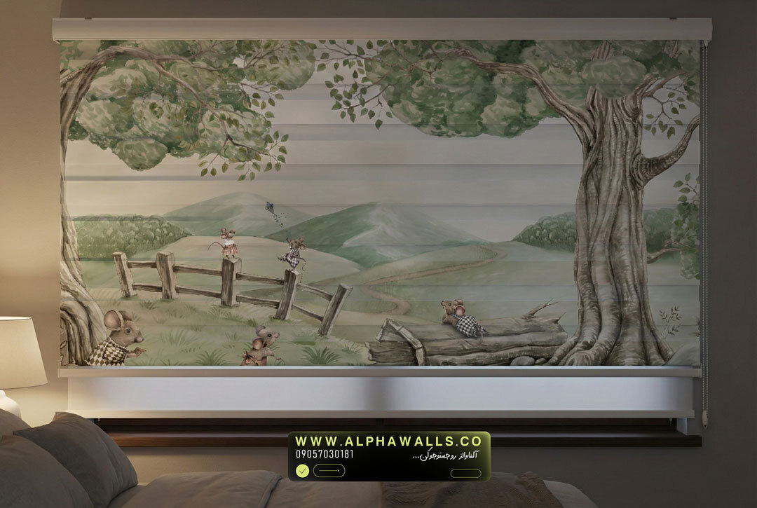  پرده زبرا اتاق کودک طرح طبیعت داستانی با حیوانات جنگلی 