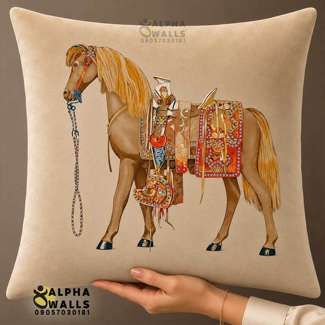 روکش کوسن مخمل طرح اسب سلطنتی مدل Royal Horse