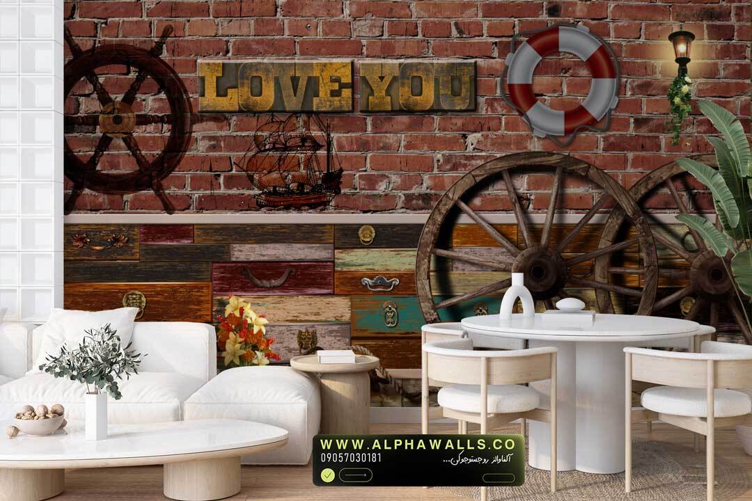  پوستر دیواری روستیک آجر و چوبپوستر دیواری روستیک آجر و چوب 