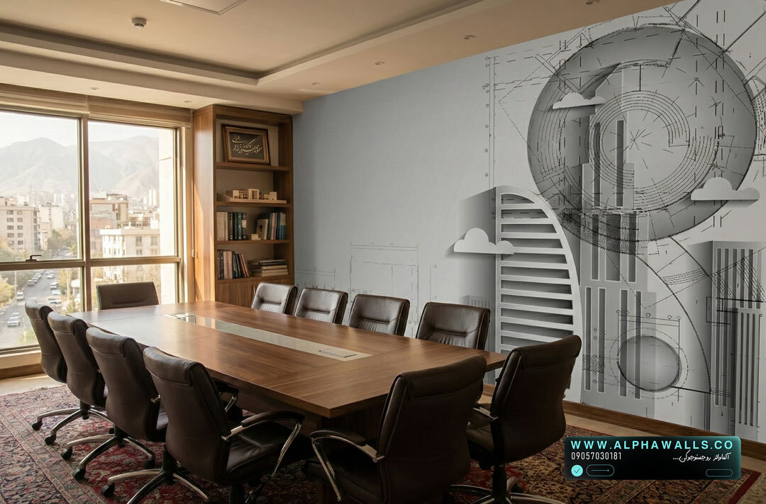  پوستر دیواری دفاتر مهندسی با طرح نقشه و فرم‌های معماری مدرن 