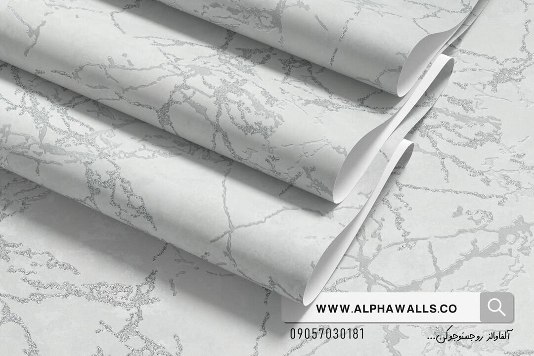  کاغذ دیواری سفید نقره ای شاین دار 